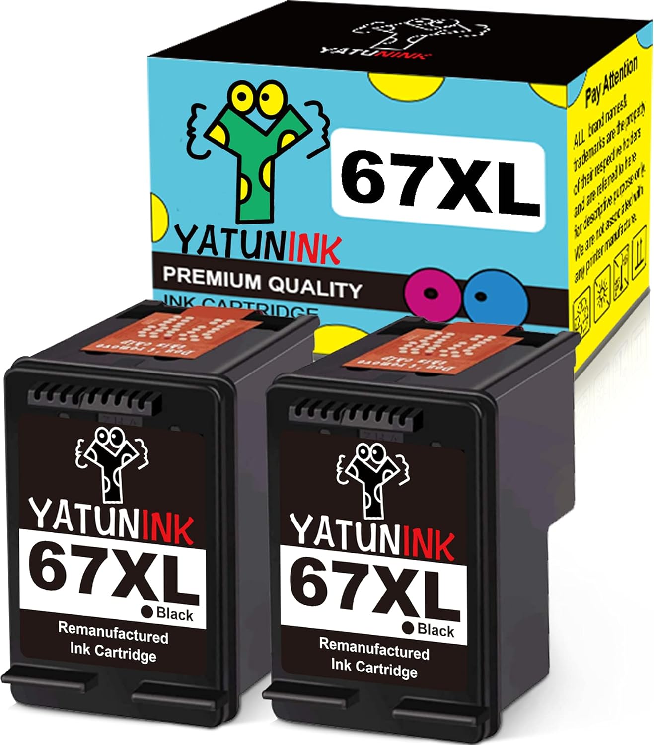 YATUNINK Remanufactured 67 Ink Cartridges Replacement for HP 67XL 67 XL Black Ink cartridge for HP Envy Pro 6455 Envy 6052 Envy 6055 Envy 6058 Envy 6075 Deskjet 4155 Deskjet 2732 2752 Printer (2 Pack) Pack of 2