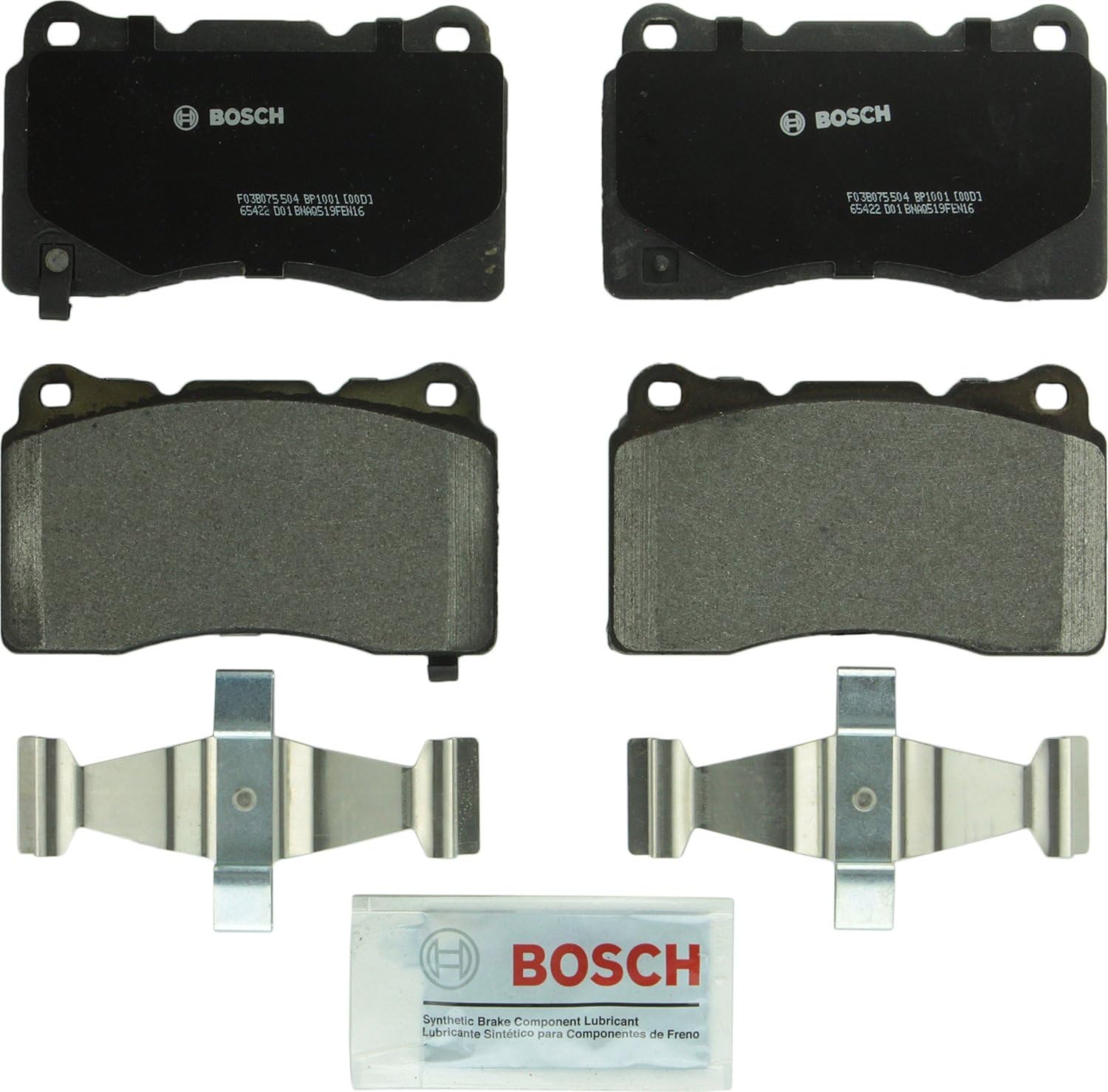 Bosch Automotive BP1001 QuietCast Premium Semi-Metallic Disc Brake Pad Set For Select Buick, Cadillac, Chevrolet, DeTomaso, Ford, Hyundai, Maserati, Mitsubishi, Pontiac, Saab, Subaru, & Volvo; Front & Rear Pack of 2
