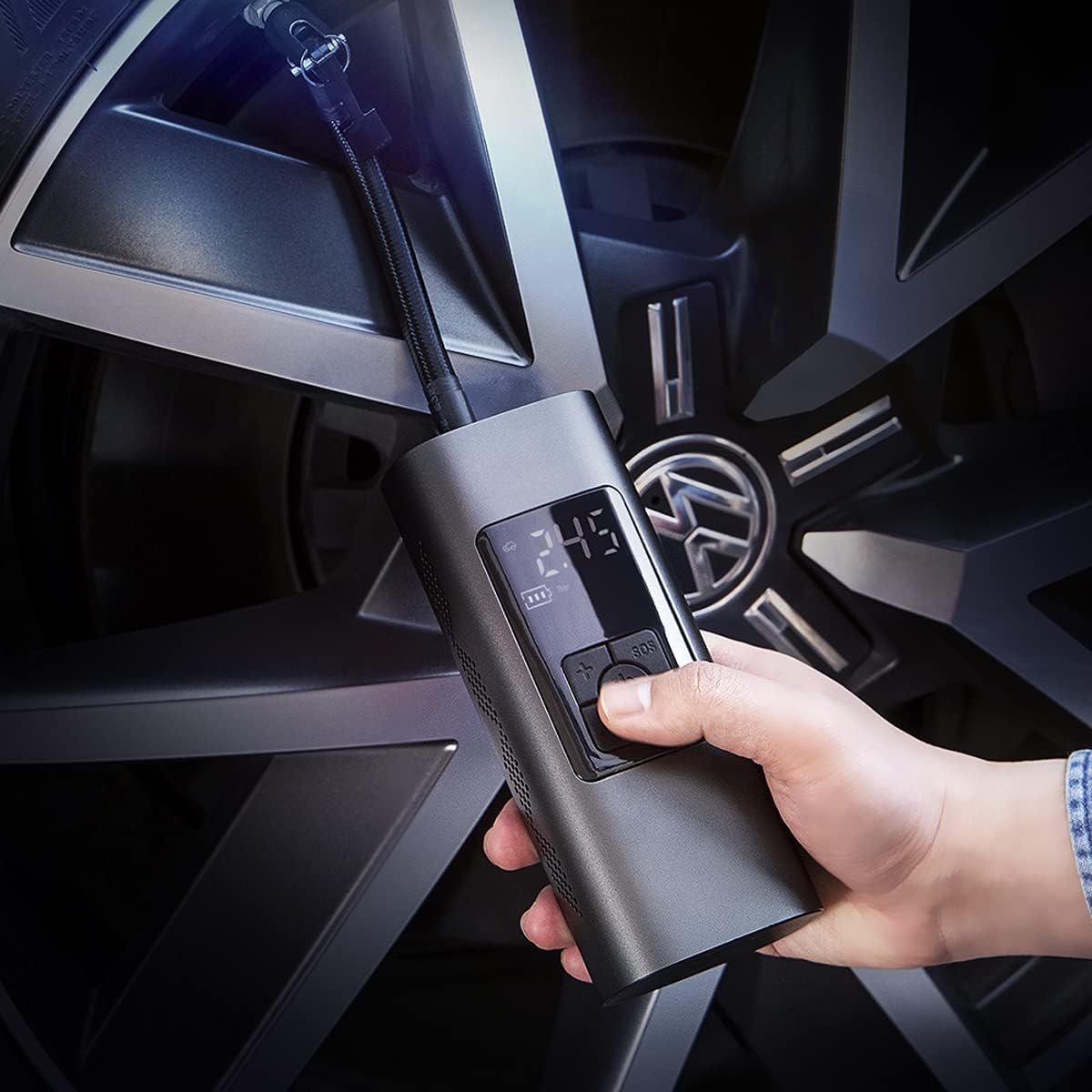 aokway Portable Air Compressor Tire Inflator 150 Psi Wireless Electric Air Pump for car tires, Dc 12V Tire Pump with Digital Pressure Gauge, LED Light for Car, Bicycle, Balls & Other Inflatables Pack of 2