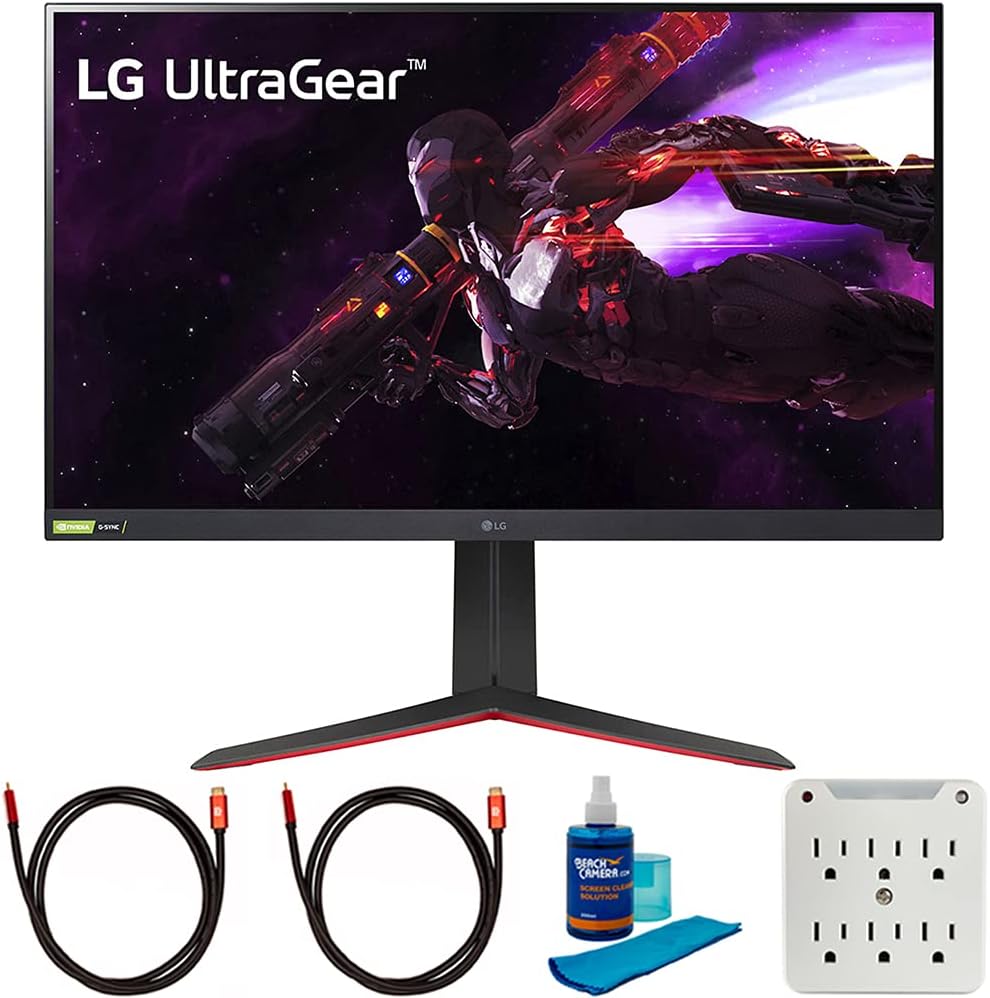 LG 32GP850-B 32 inch Ultragear QHD Nano IPS 165Hz HDR Monitor + G-SYNC Compatibility Bundle with 2X 6FT Universal 4K HDMI 2.0 Cable, Universal Screen Cleaner and 6-Outlet Surge Adapter