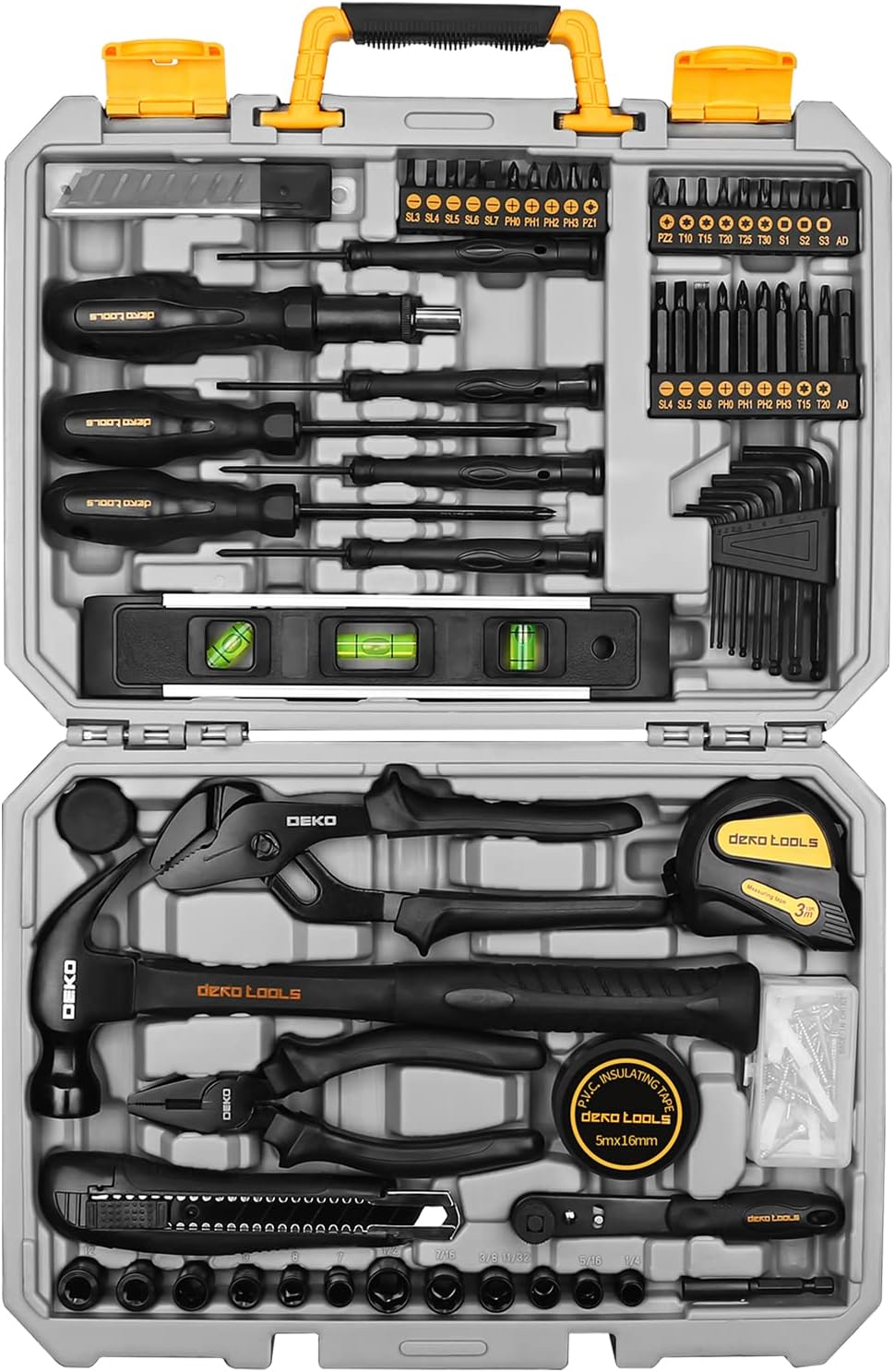 DEKOPRO 150 Piece Tool Set, General Household Hand Tool Kit, Home Repair Tool Kit with Plastic Toolbox Storage Case for DIY Project, Home Maintenance Pack of 2