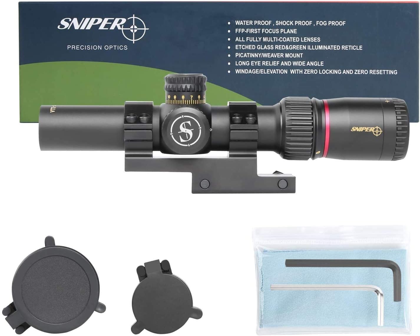 Red/Green Illuminated BDC Reticle 30mm Tube Rifle Scope VT 1-5X24 First Focal Plane Scope