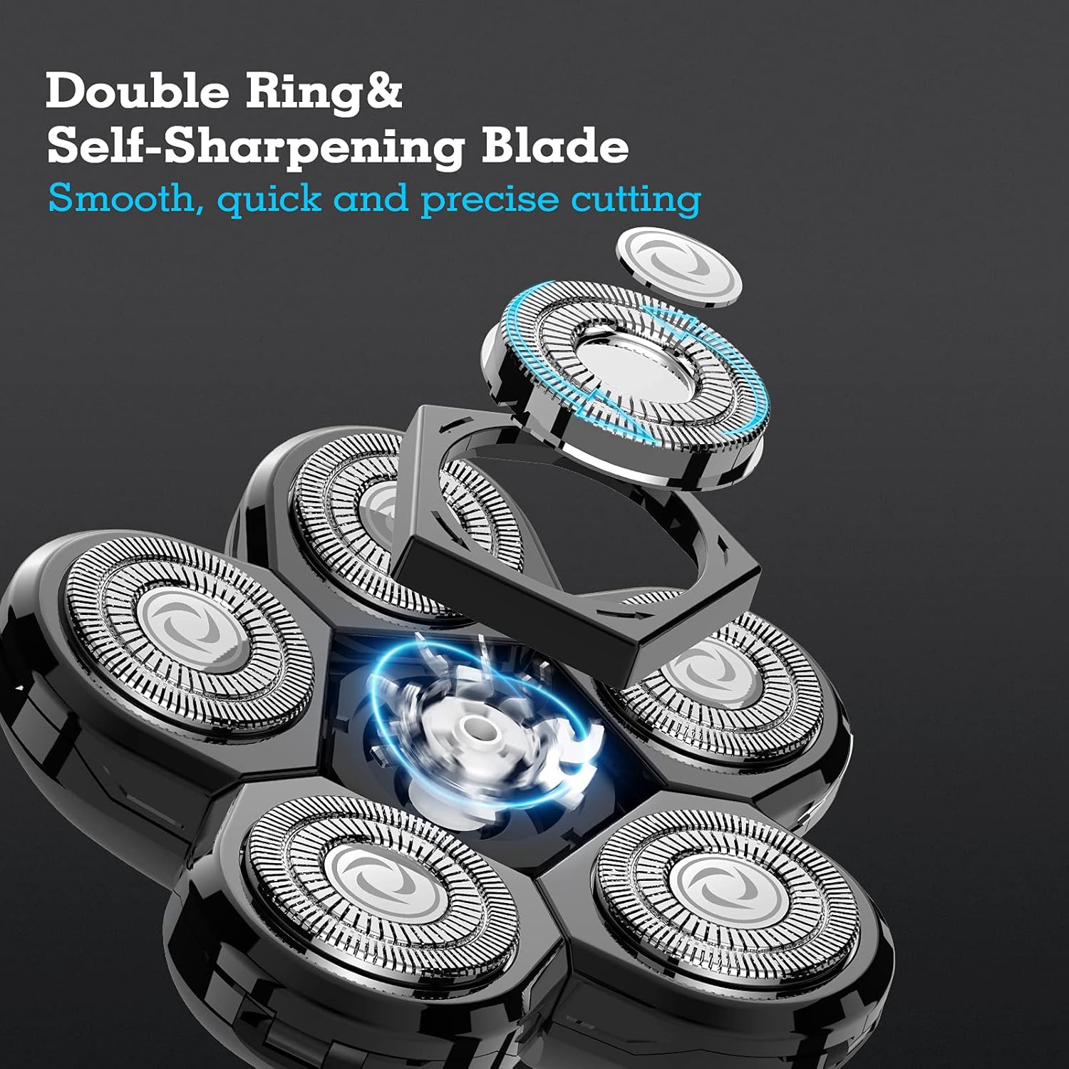 Head Shaver for Men, Kibiy 5-in-1 Electric Razor for Men Cordless LED Bald Head Shaver, IPX7 Waterproof 5D Rotary Shaver Grooming Kit with Nose Hair Trimmer Type-C Charge - Black Pack of 2