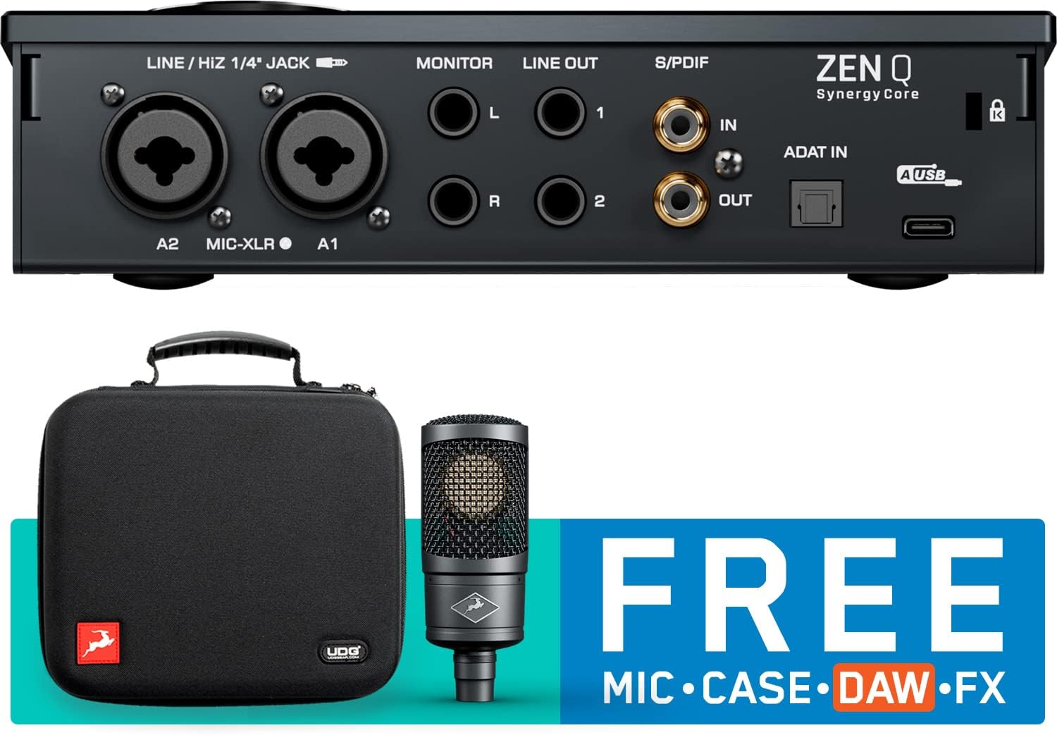 Antelope Audio Zen Q Synergy Core 14x10 Bus-Powered USB-C Audio Interface with Edge Solo Mic, Bitwig Studio DAW, Limited Edition Case and 80+ FX