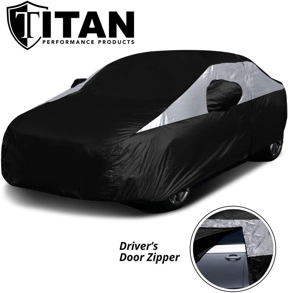 Titan Jet Black Poly 210T Car Cover for Compact Sedans 176-185
