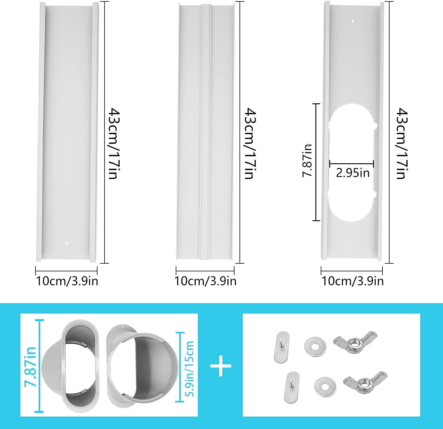 LEZIFU Portable AC Window Vent Kit, 3Pcs Window Slide Kit Plate + 5.9'' Window Adapter Tube Connector + 5.9