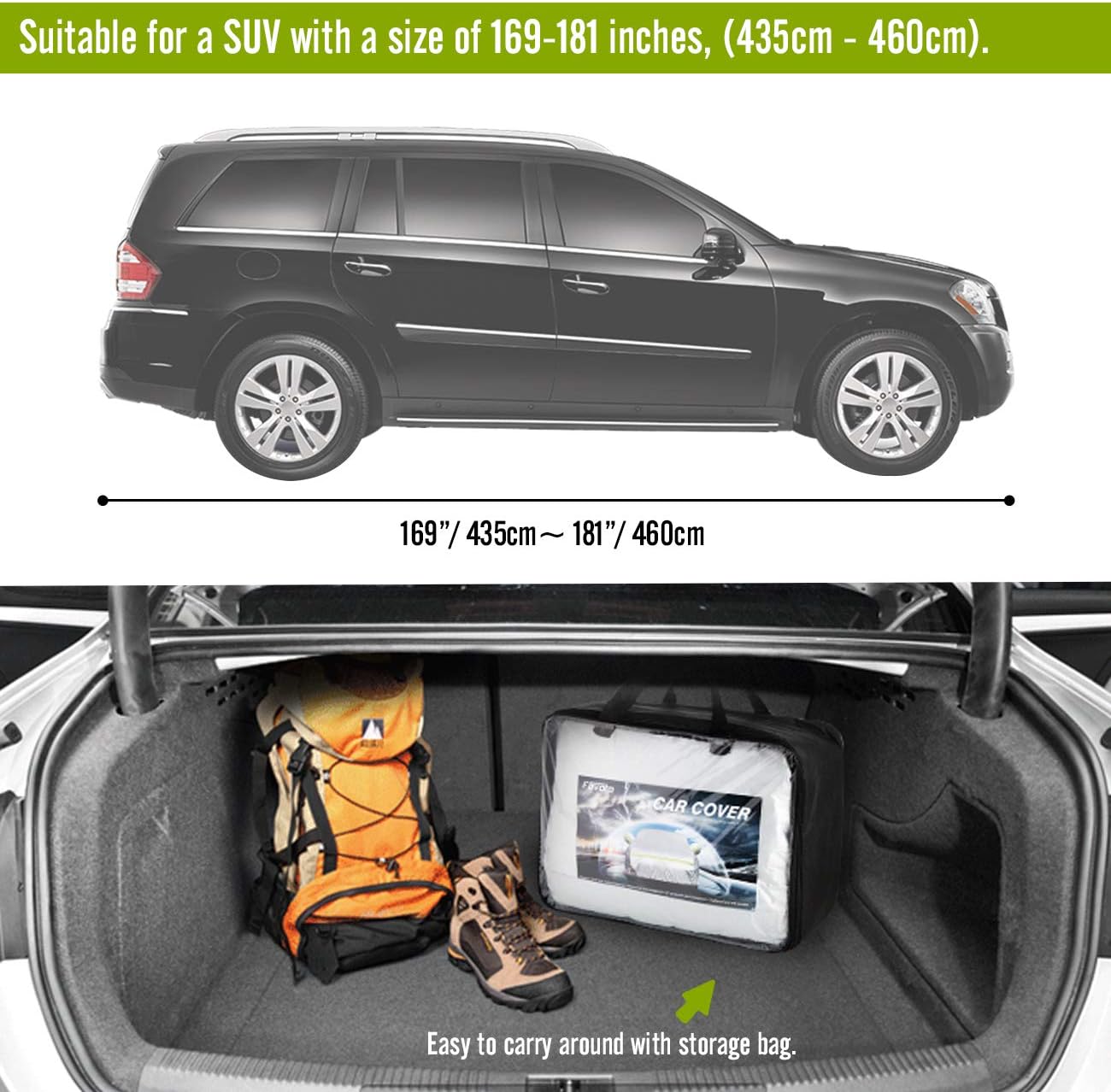 Favoto Car Cover SUV Cover Universal Fit 169 inch to 181 inch 5 Layer Driver Side Zipper Design Sun Protection with Night Reflective Waterproof Windproof Dustproof Snow Leaves Scratch Resistant Pack of 2
