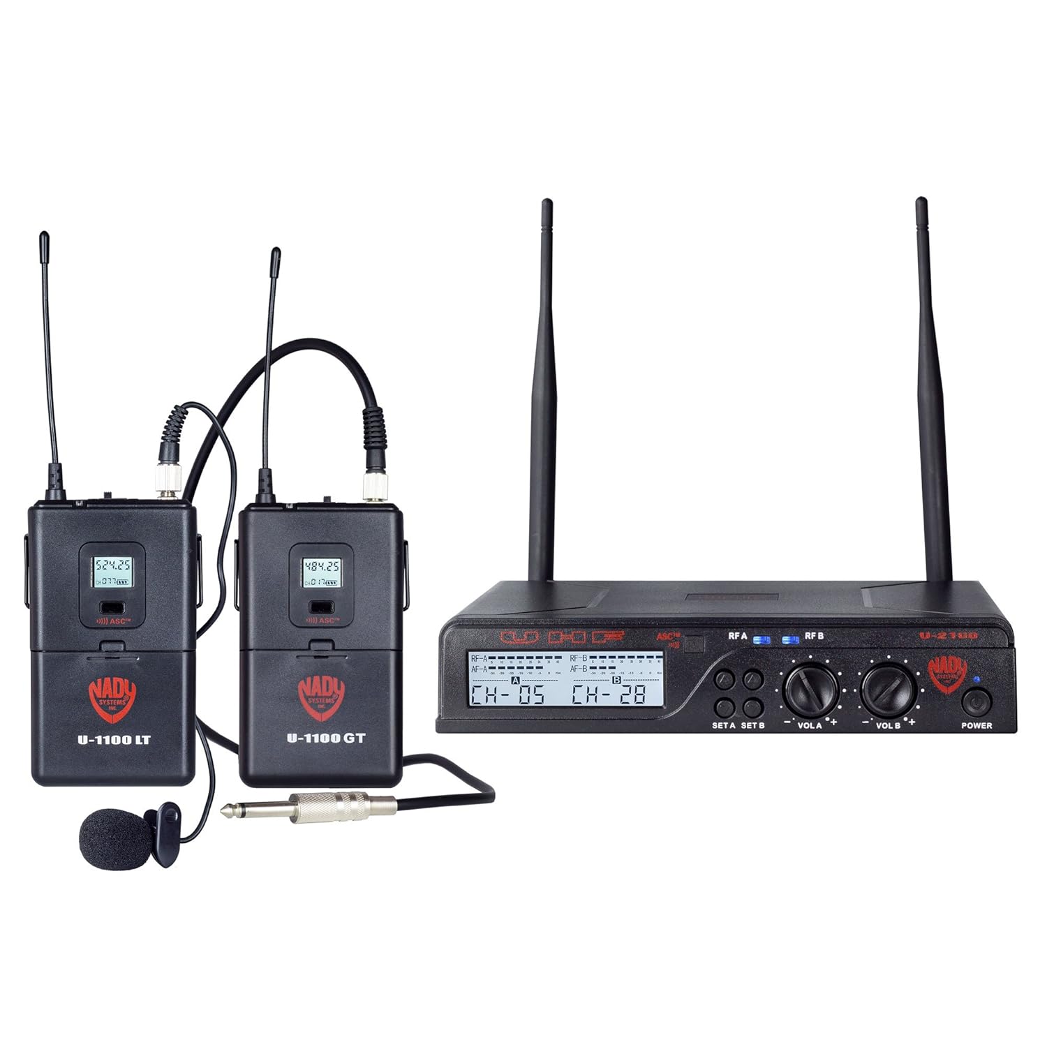 Nady U-2100 Dual Combo LT-GT 200-Channel UHF Wireless Lavalier Microphone and Instrument/Guitar System