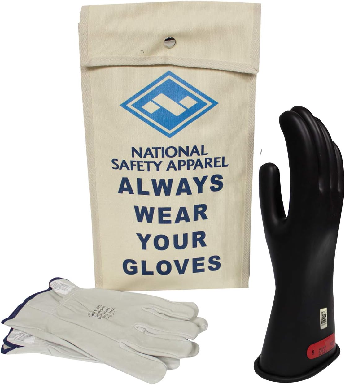 National Safety Apparel Class 0 Red Rubber Voltage Insulating Glove Kit with Leather Protectors, Max. Use Voltage 1,000V AC/ 1,500V DC (KITGC012R)