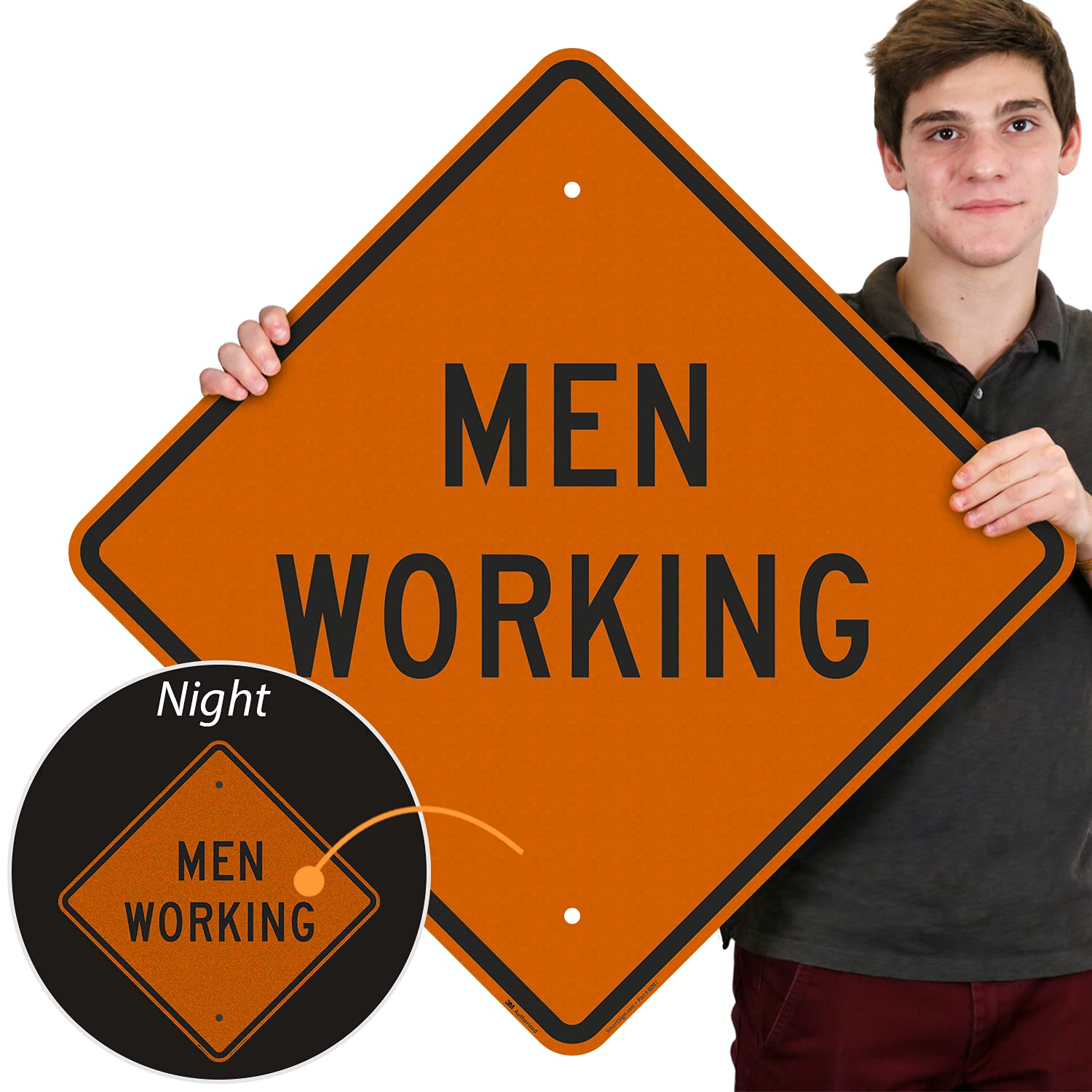 SmartSign 24 x 24 inch “Men Working” Metal Sign, 80 mil Aluminum, 3M Laminated Engineer Grade Reflective Material, Black, Silver and Orange Pack of 2