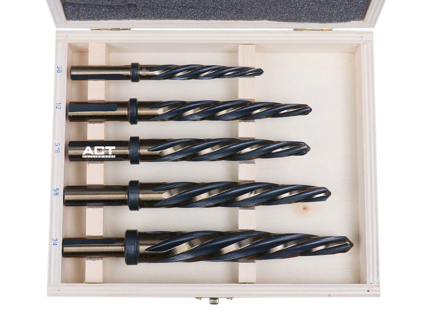 Accusize Industrial Tools 5 Pc H.S.S. Standard Spiral Flute Super Premium Car Reamer Set, 3/8