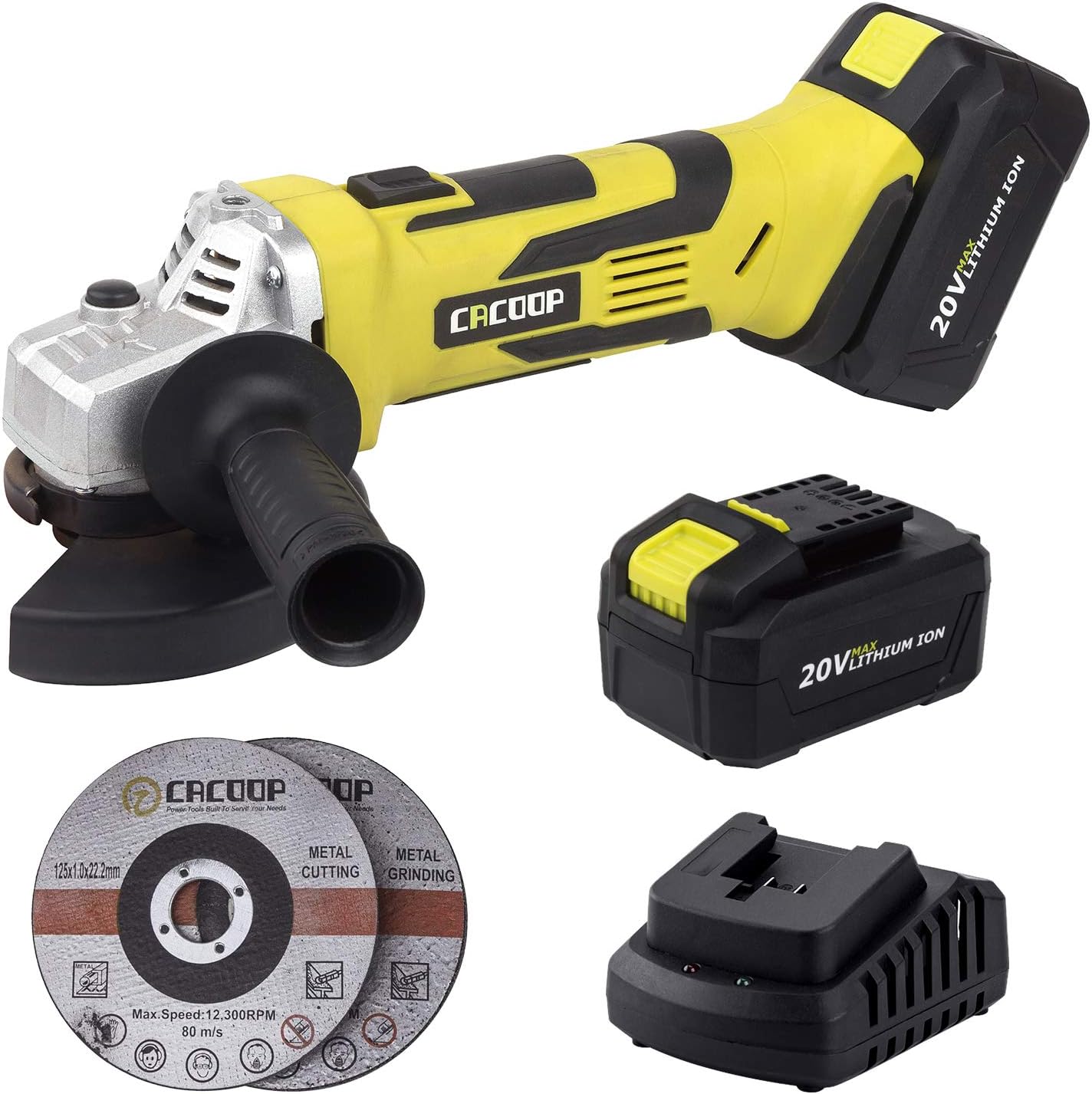 CACOOP 20V 4-1/2''Cordless Angle Grinder with 4.0Ah Battery and Charger,Power Handheld Portable Angle Grinder Pack of 2