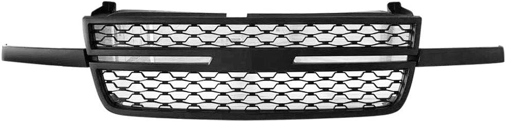 IKON MOTORSPORTS, Grille Compatible with Chevrolet 05-06 Silverado 2500HD 3500, 06 Silverado1500/1500HD, 07 Silverado 1500 Classsic/2500HD Classic/3500 Classic, Front Bumper Mesh Grill Gloss Black