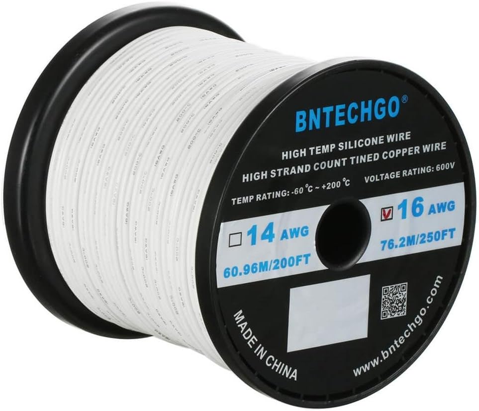 BNTECHGO 16 Gauge Silicone wire spool 500 ft Black Flexible 16 AWG Stranded Tinned Copper Wire