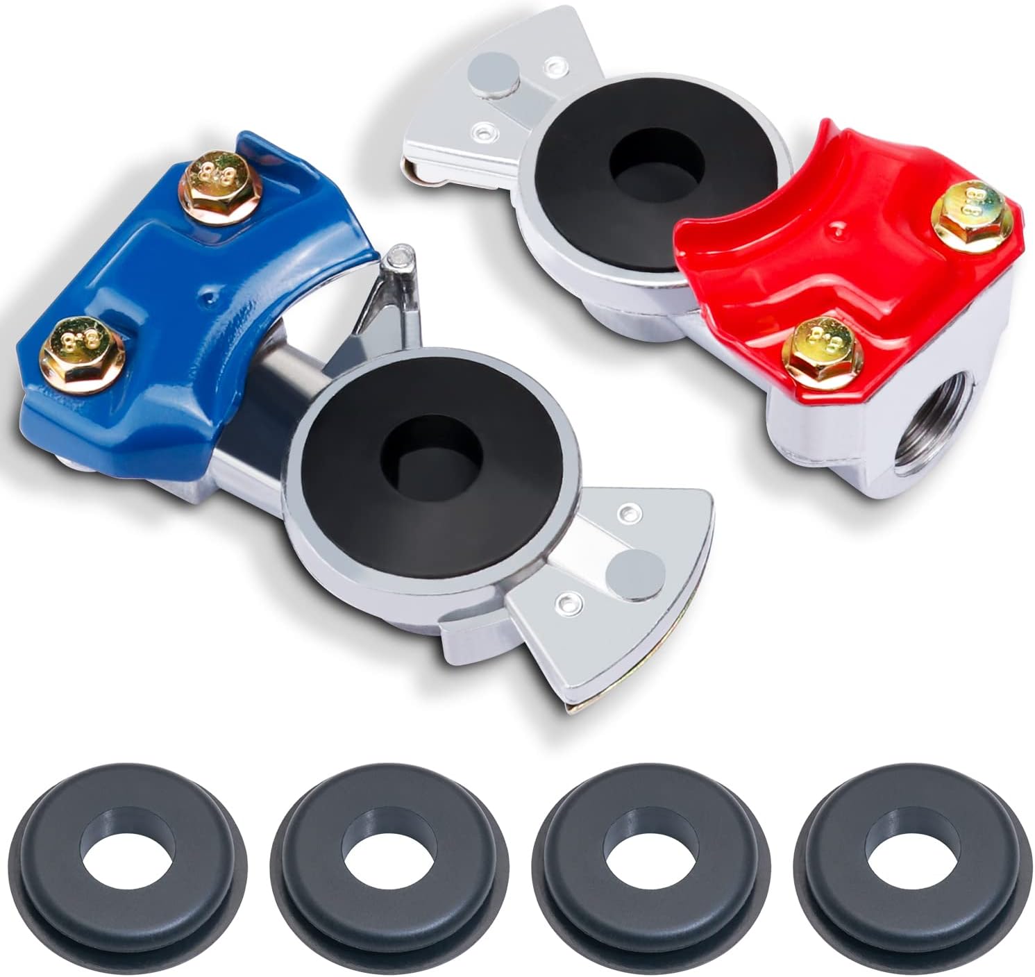 CheeMuii Glad Hands Set 20pcs Glad Hand Seals Universal Gladhand Aluminum Emergency Air Hose Brake Coupling Service Handshake Set for Truck Semi Trailer RVs 6pcs Red 6pcs Blue Pack of 2