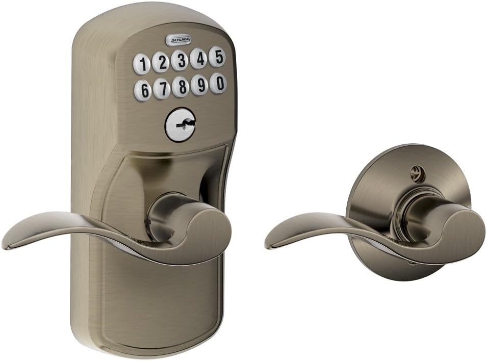 SCHLAGE FE575 PLY 626 ELA Plymouth Keypad Entry with Auto-Lock and Elan Levers, Brushed Chrome