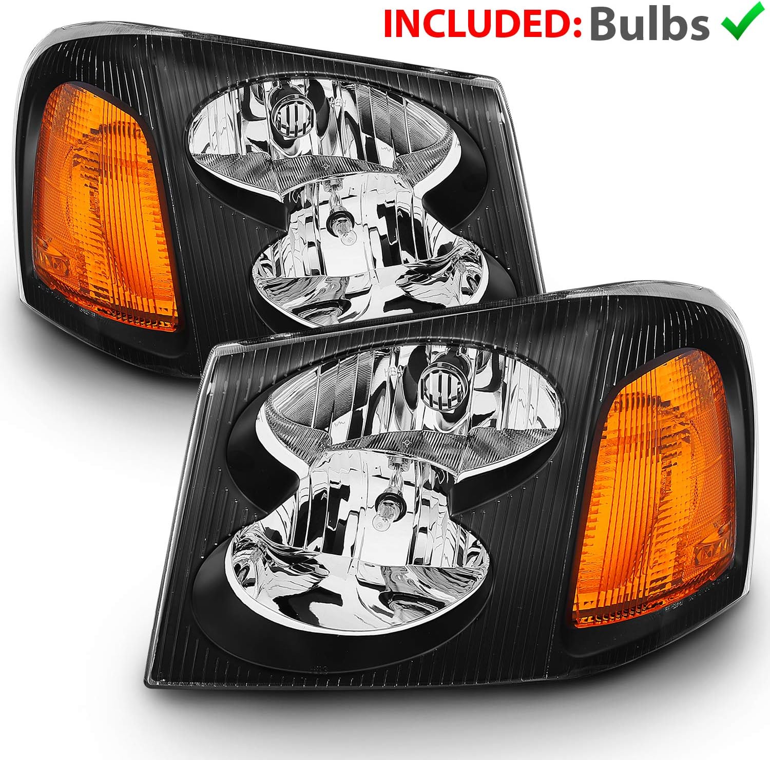 AmeriLite Black Replacement Headlights Set for GMC Envoy - Passenger and Driver Side