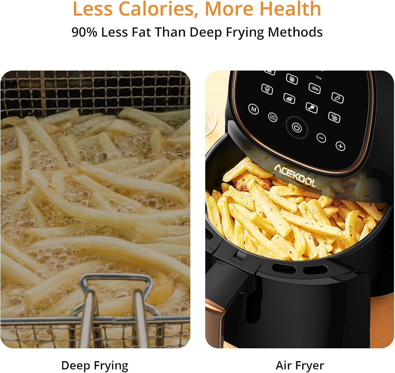 Air Fryer, 2.2 Quart 1000W Electric Hot Oven Oilless Cooker with 8 Preset Menus, Small Air Fryer Oven with LCD Touch Screen & Nonstick Frying Pot, Recipe Book Pack of 2