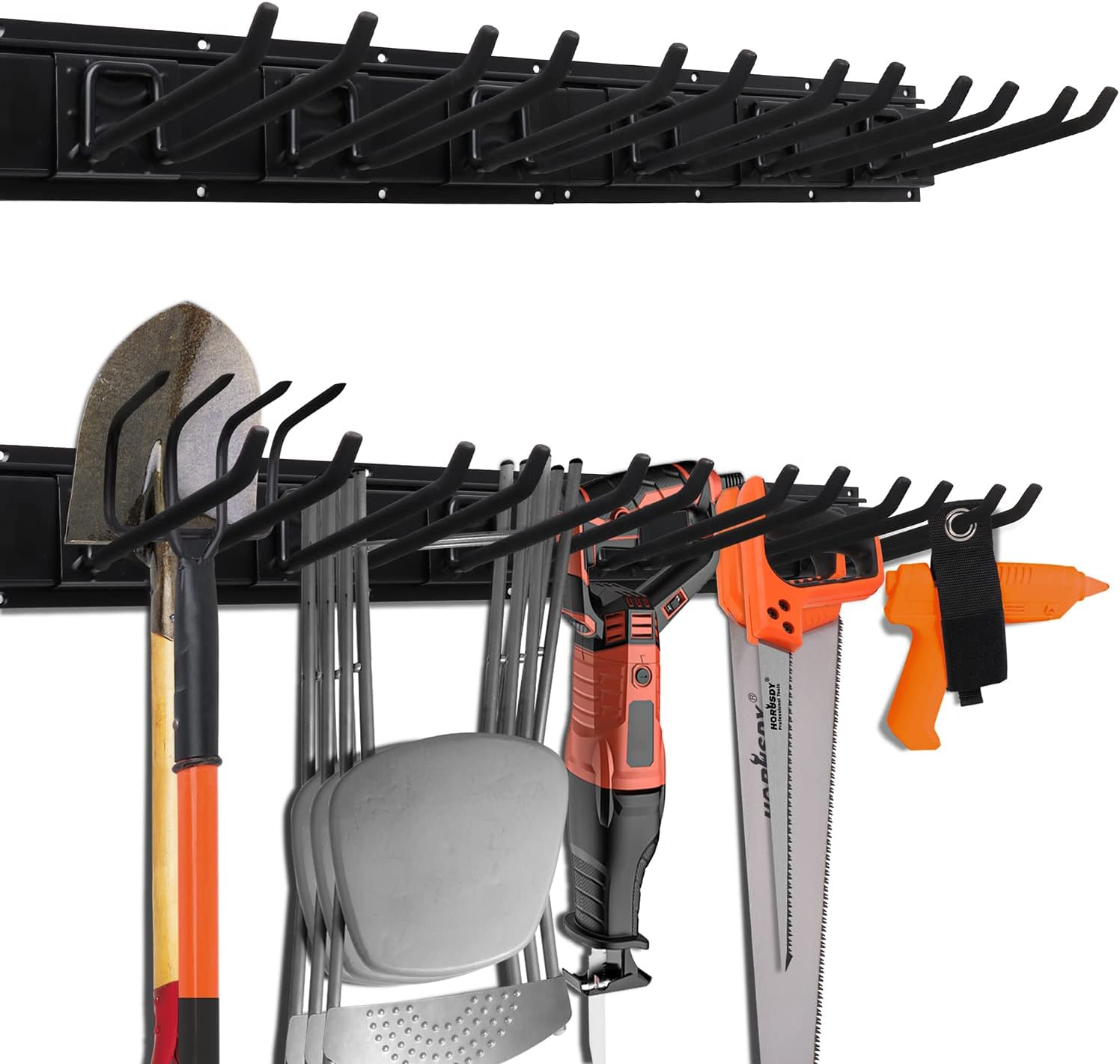 HORUSDY Heavy Duty Garage Organization Rack, 9 Hooks 64-Inch Garage Storage Tool Organizer Rack with 9 Heavy Double Hooks Tracks Max Load 600LB Pack of 2