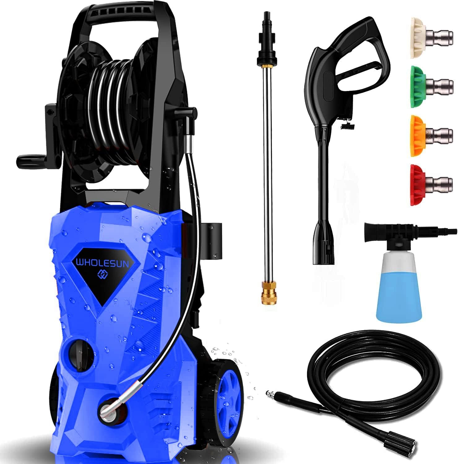 Pressure Washer WHOLESUN 3000PSI Electric Pressure Washer 2.4GPM Power Washer with Hose Reel and Brush 1600W High Pressure Washer for Driveway Fence Patio Deck Cleaning