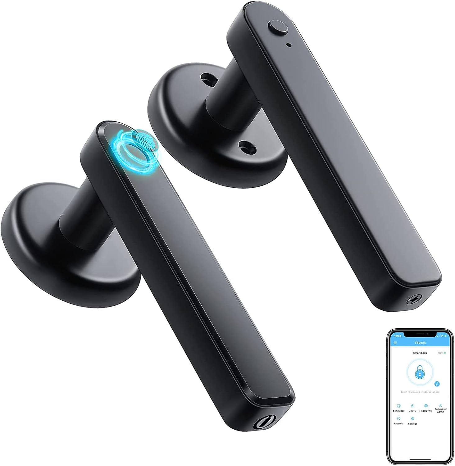 Smart Fingerprint Door Lock with Keypad, Touchscreen Keyless Entry Door Lock, Biometric Deadbolt Door, Knob Gate Locks Left-Right Adjustable Handle for Bedroom Hotel Warehouse Office Pack of 2