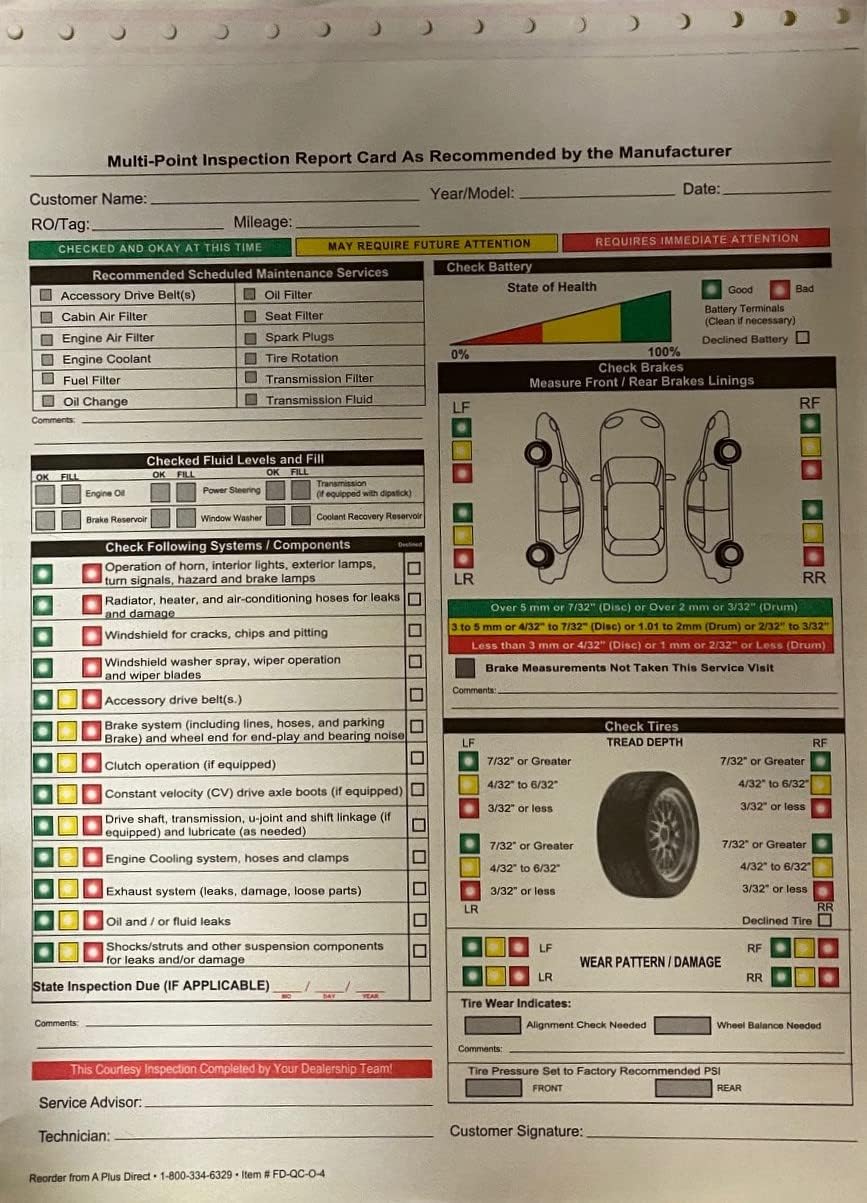 Multi-Point Inspection Form 2 Part 4 Color FD-QC-O-4 (500) Pack of 2