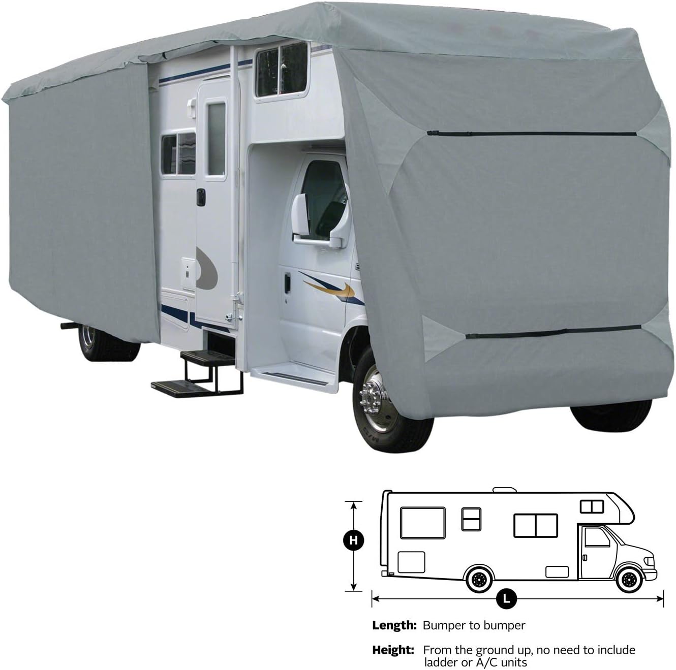 SavvyCraft Class C RV Motorhome Camper Cover Fits 24' 25' 26'L Zipper Access