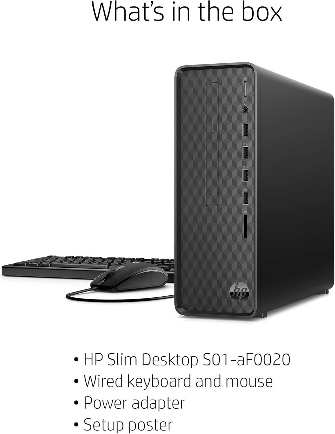 HP Slim Desktop, AMD Athlon Gold 3150U, 8GB RAM, 256 GB SSD, Windows 11 (S01-aF0020, Black)