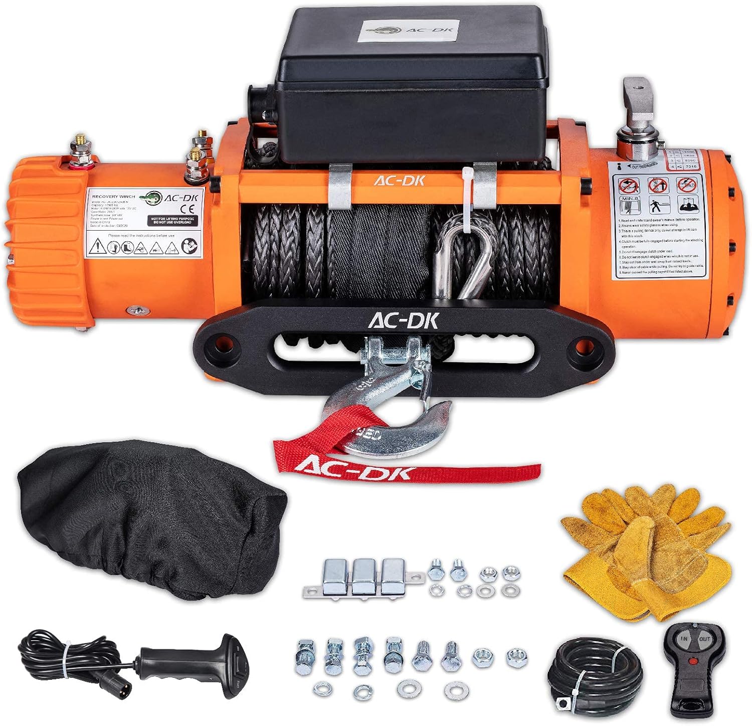 AC-DK 12000 lb Electric Winch with Synthetic Rope Winch, 12V Truck Winch with Wireless Remote, Waterproof Off Road Winch for Towing Winch Truck Jeep SUV(Up to 12500 lb Winch)