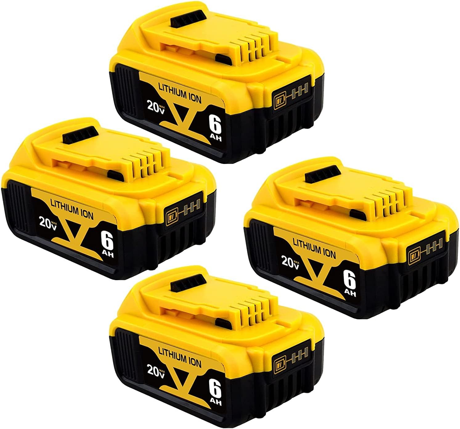 4 Packs Amsbat 6.0Ah DCB206 Battery Compatible with Dewalt 20V Battery Max Lithium DCB200 DCB201 DCB203 DCB204 DCB205 DCB207