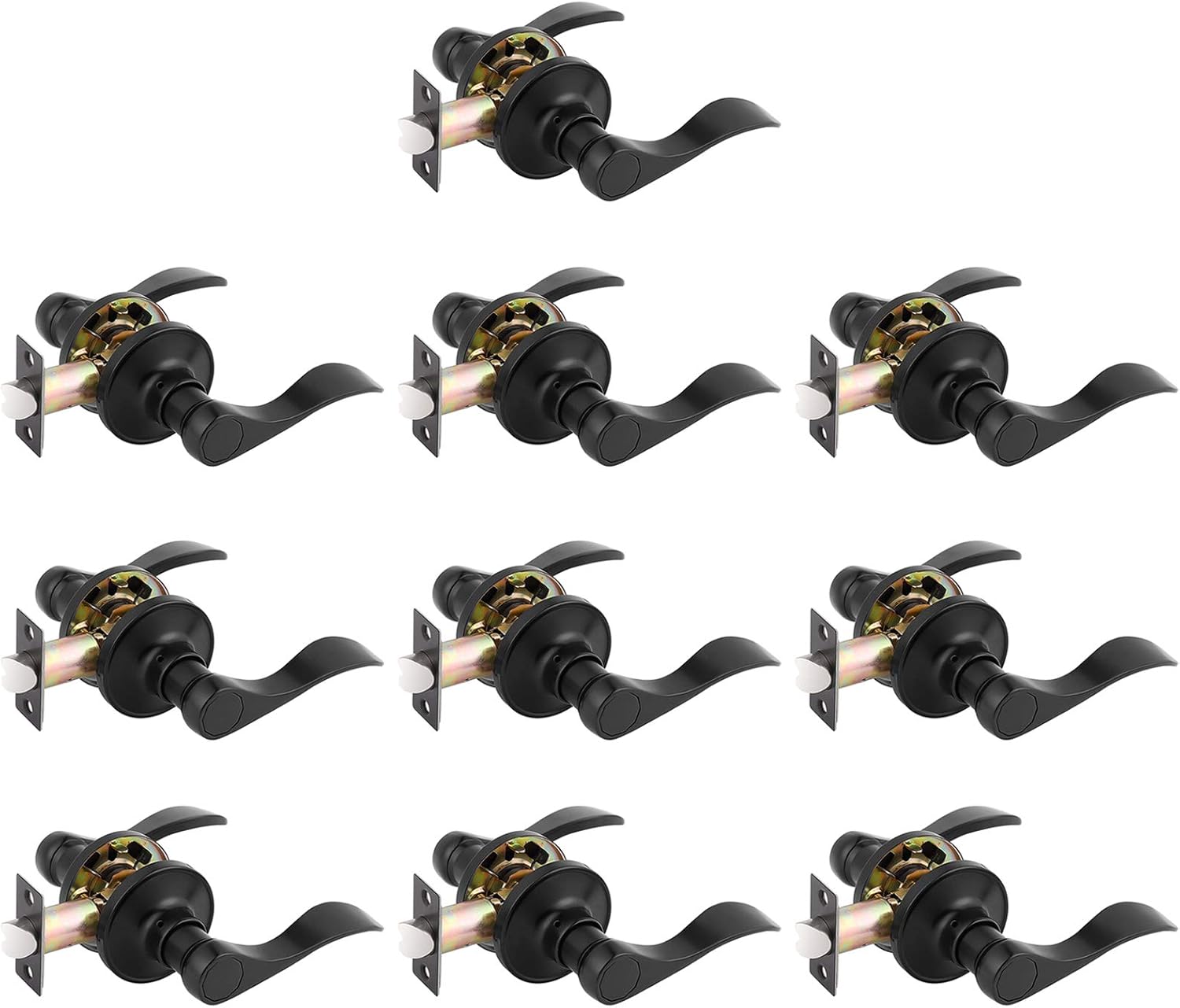 Gobrico Pack of 10 Wave-Style Passage Lever Lockset with no Key, Interior Door Handles for Hallway Closet, Oil Rubbed Bronze Finished