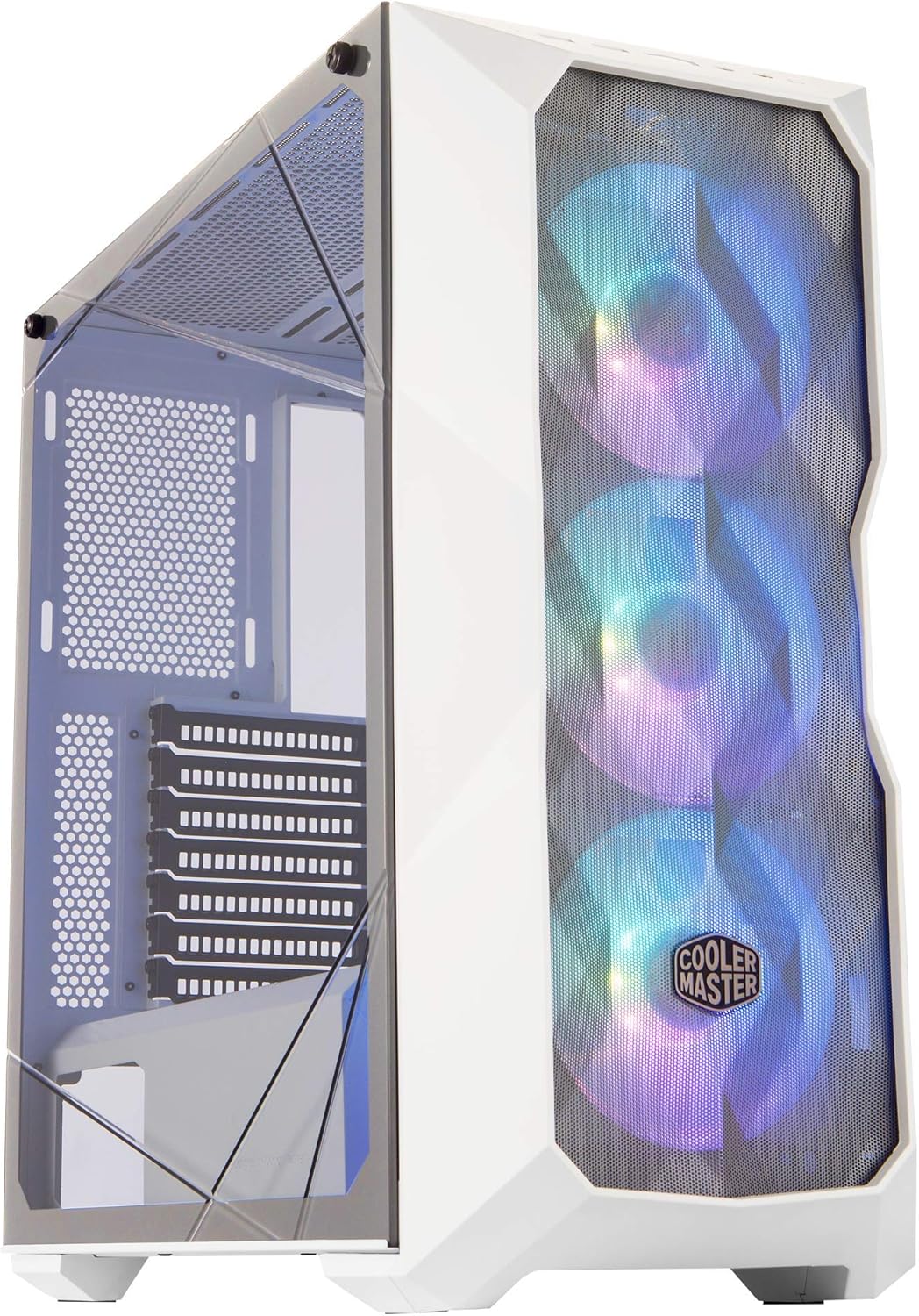 Cooler Master MasterBox TD500 Mesh White Airflow ATX Mid-Tower with Polygonal Mesh Front Panel, Crystalline Tempered Glass, E-ATX up to 10.5
