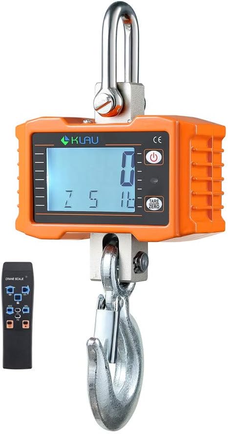 Crane Scale,Klau 1 Ton 2000 lb Industrial Hanging Scales 0.5 kg / 1 lb Resolution LCD Display with Backlight Silver for Factory
