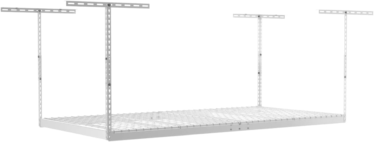 MonsterRax 4x8 Overhead Garage Storage Rack - 500 Pound Weight Capacity - Adjustable Height - Includes Accessory Hooks (24
