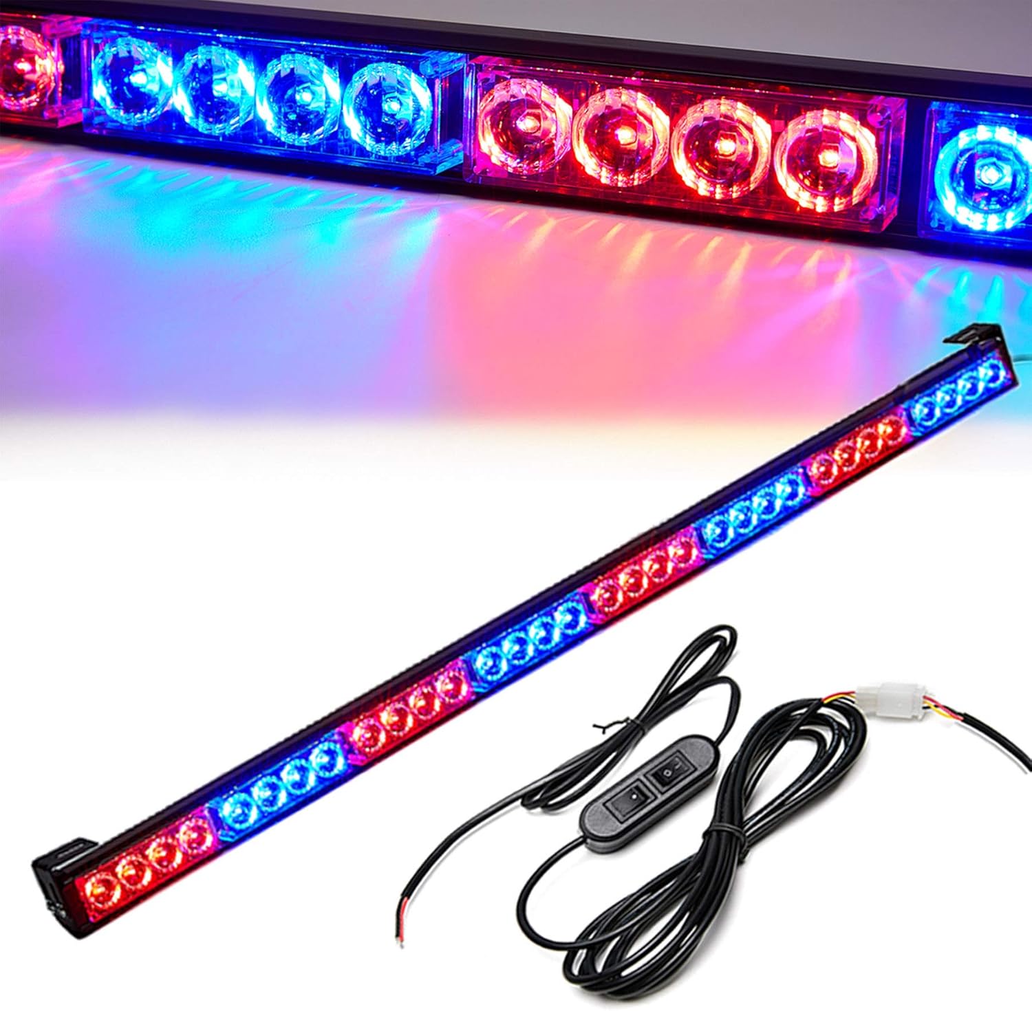 Emergency Strobe Lights 36 Inch Led Light Bar 32 Led 13 Flash Patterns Police Traffic Advisor Waterproof Warning Hazard Caution Turn Signals Vehicle Pickup Truck Roof Rear Head (35.5 Inch, Red/Blue) Pack of 2