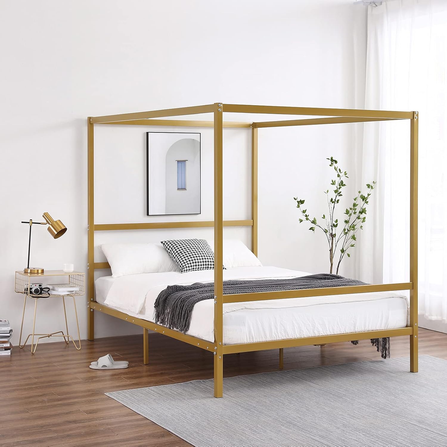 VINGLI Canopy Bed Frame Full Size, Gold