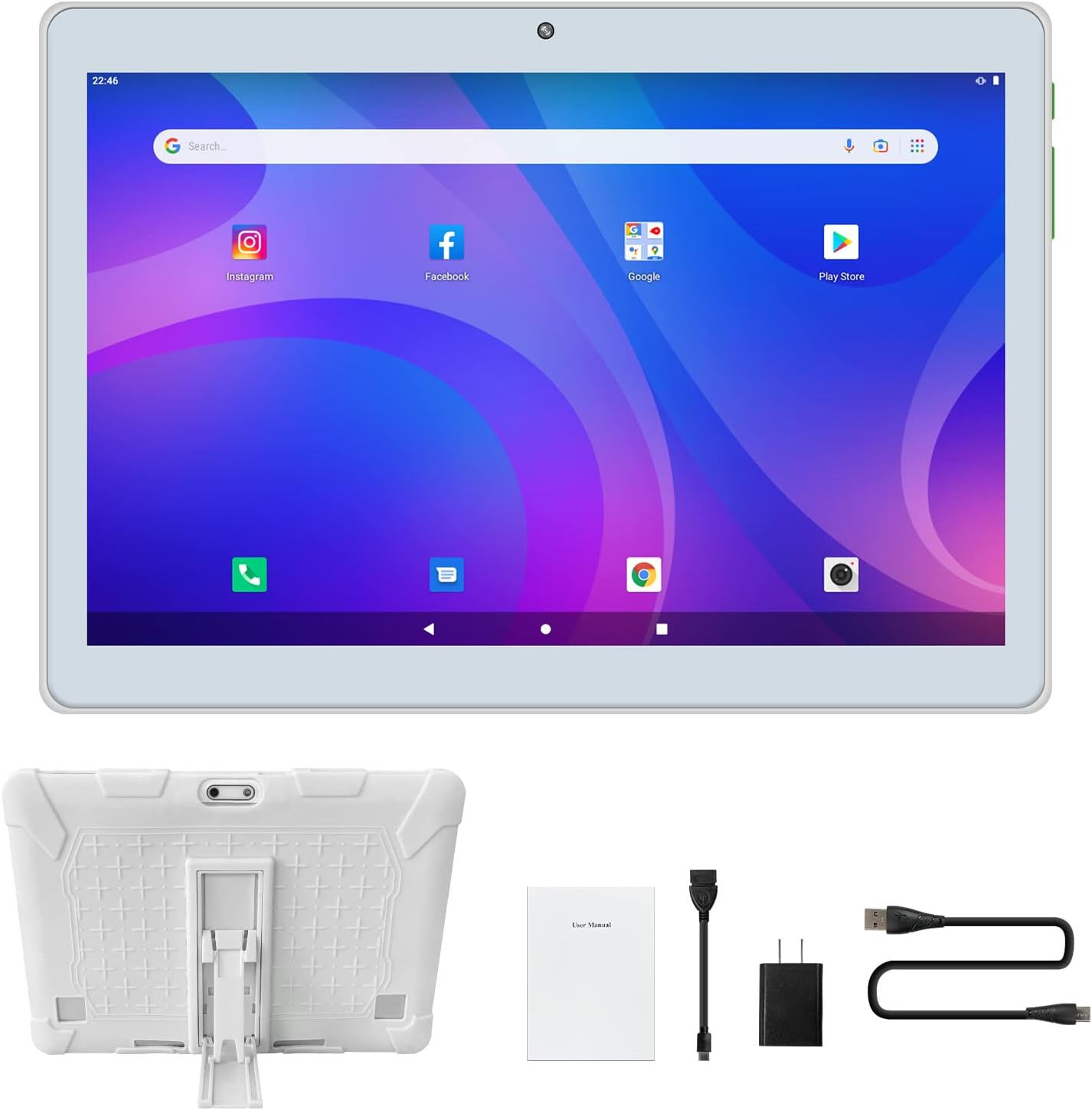 Android 10 Tablet 10.1 inch Octa-core Processor 2GB RAM 32GB Storage HD Touchscreen Tablets, 1280x800 IPS Display, Support 4G Phone Call, 2.4G Wi-Fi, Bluetooth 4.2, with PC Silicone Bracket Case