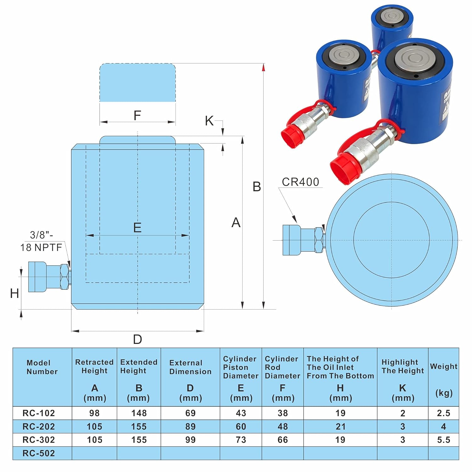 AMZCNC 30 Ton Hydraulic Cylinder Ram Single Acting 2