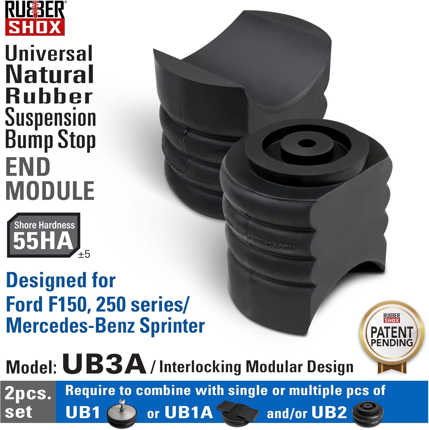 RubberShox Modular Universal Rubber Front Rear Bump Stop for Truck and RV Suspension Enhancement. UB1 Top Module, Pair 5000 lbs, Hardness 65HA. Require UB2 and/or UB3 Sub-Module Pack of 2