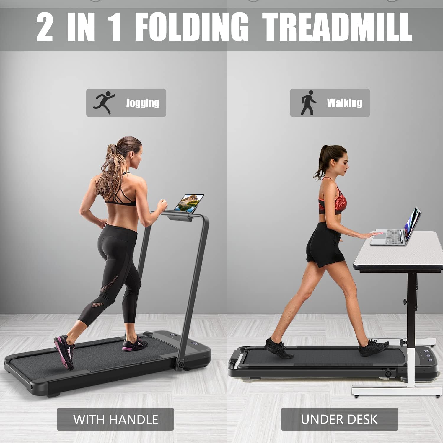 JOZZBY Under Desk Treadmill - 2 in 1 Folding Treadmill for Home Exercise, Easy Assembly, Sturdy, Portable and Space Saving, Remote Control, Foldable Walking Pad for Home, Office