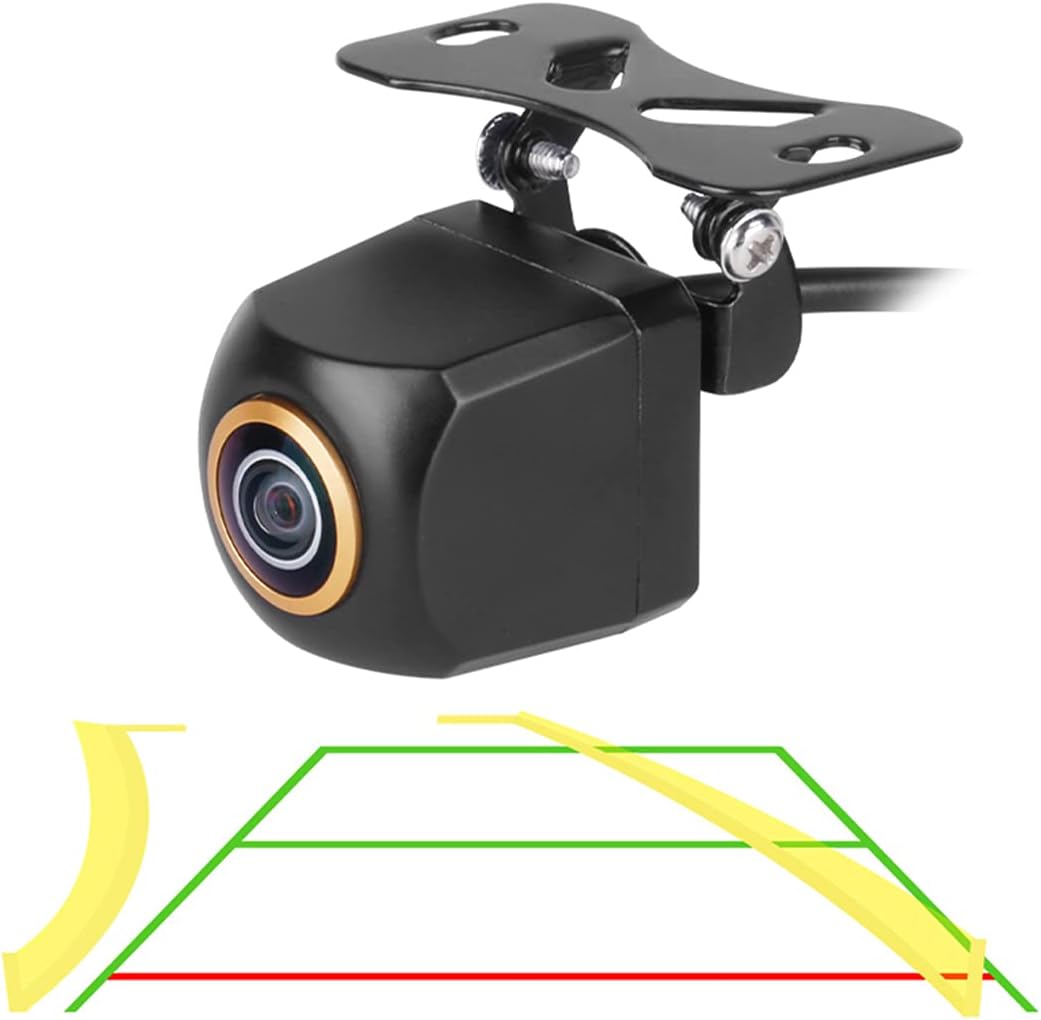 Updated Trajectory AHD Rear View Camera with Golden Rim Fisheye Lens, GreenYi 720P Back up Camera Only Work with Monitor Head Units Supporting AHD 720P Video Signal, Extra License Plate Frame Included Pack of 2
