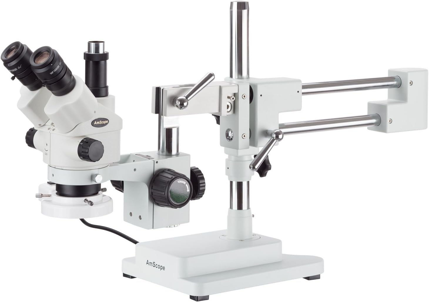 AmScope 3.5X-180X Simul-Focal Stereo Boom Stand Microscope with a Fluorescent Light