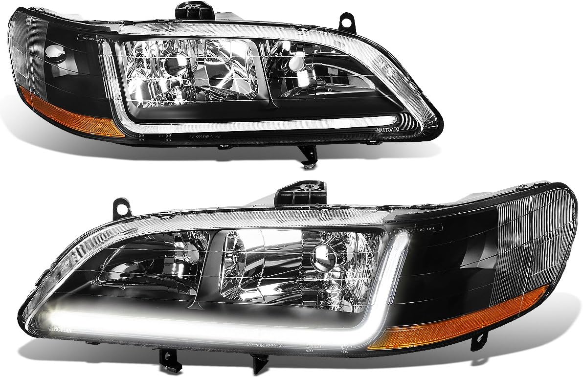 LED DRL Headlights Assembly Compatible with Honda Accord 6th Gen 98-02, Driver and Passenger Side, Black Housing Amber Corner