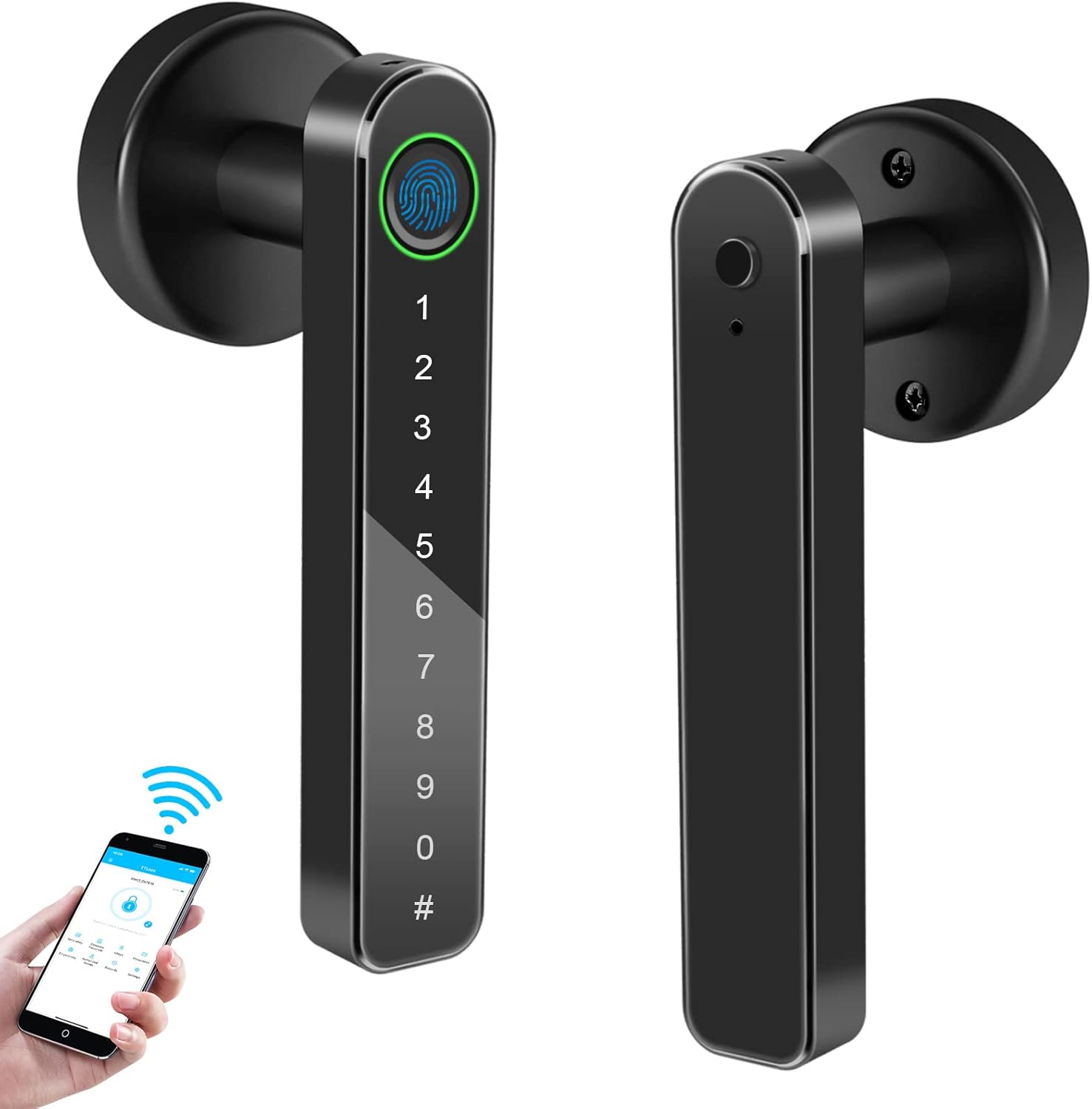 Smart Door Lock - Keyless Entry Door Lock, Keypad Door Lock with Handle, Fingerprint Door Lock with Bluetooth APP WiFi Control, Smart Locks for Front Door, Bedroom, Apartment, Hotel, Office - Black Pack of 2