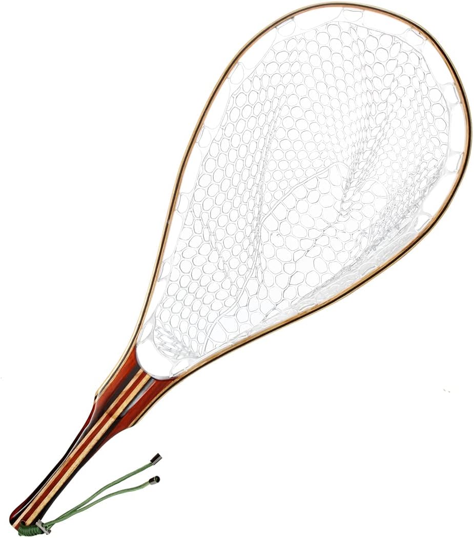 Yamuduo Fly Fishing Landing net - Thoughtful Design Handcrafted Wooden Trout Net with Knotless Soft Rubber Mesh Magnetic Release and lanyards Pack of 2