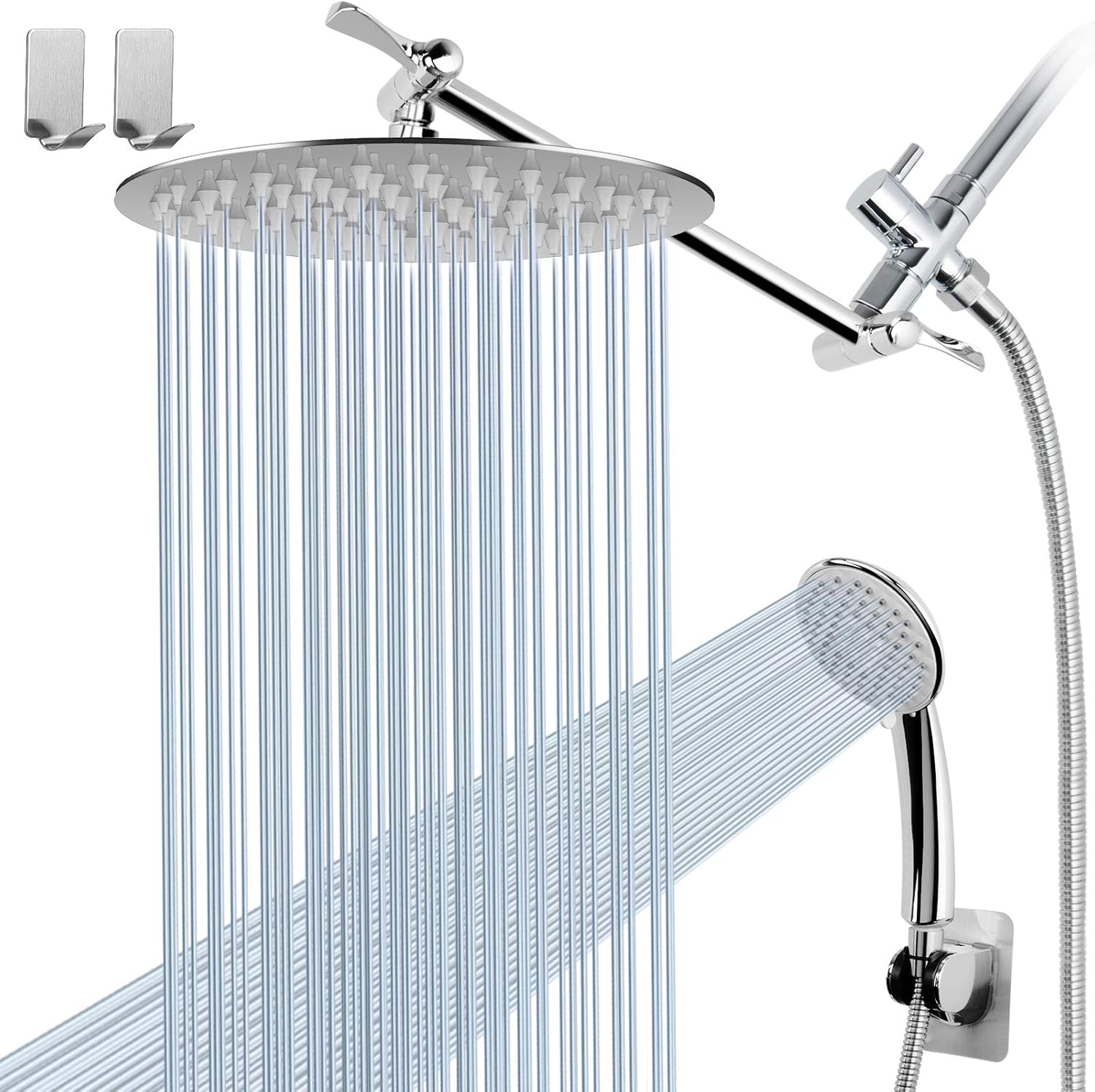 Round Shower Head Combo with 11'' Extension Arm，High Pressure 8