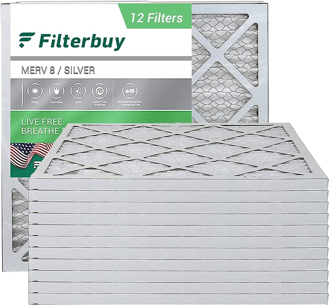 Filterbuy 14x14x1 Air Filter MERV 8, Pleated HVAC AC Furnace Filters (12-Pack, Silver) Pack of 2