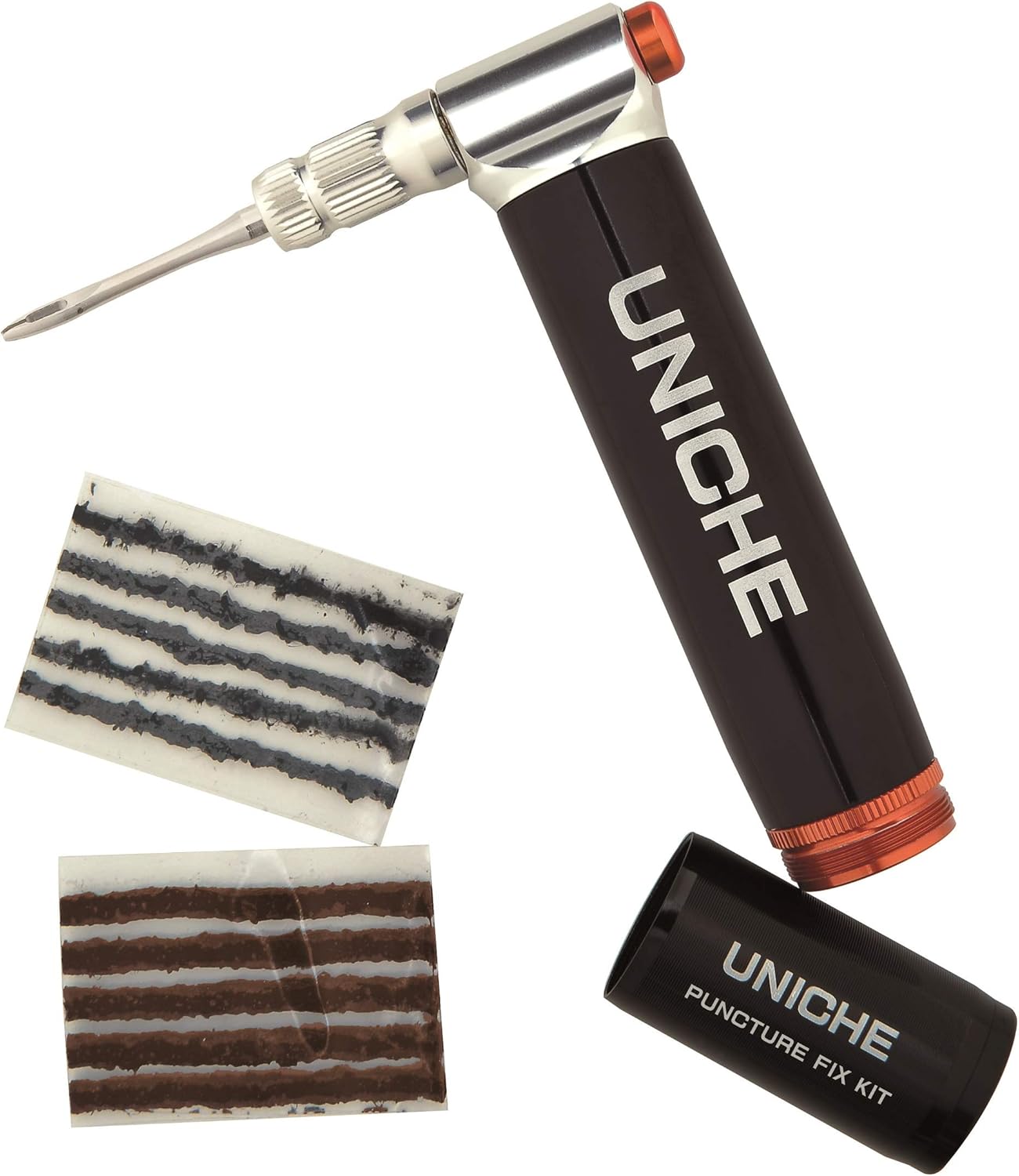 UNICHE Pro CO2 Inflator Combo Tubeless Tire Repair Tool Kit – for MTB and Road Bicycle – Fix The Puncture and Inflate The Tire Together – Includes Storage Canister, Insertion Tool and Plugs Pack of 2
