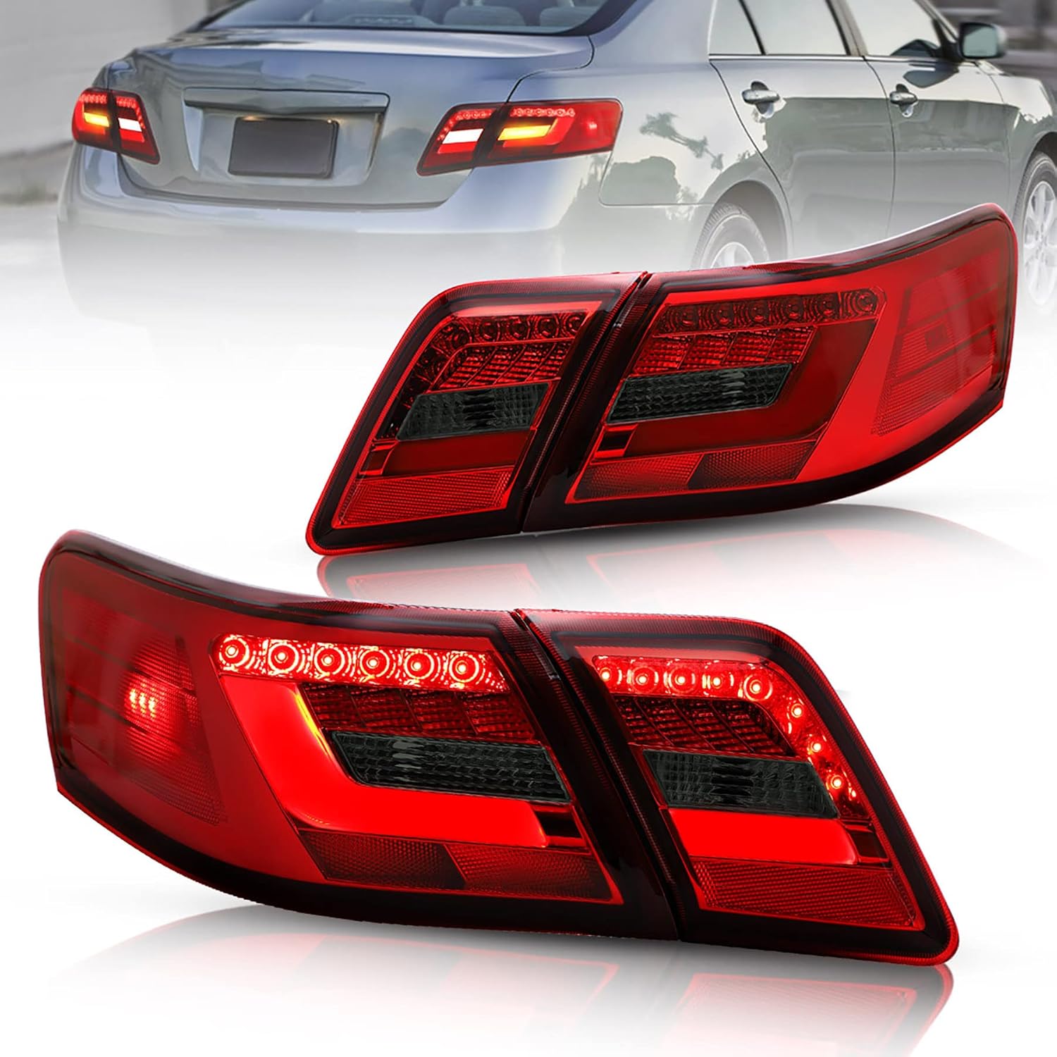VLAND LED Tail lights Compatible with Toyota Camry 2007-2011 with 3D Light Bar, Not Fit LE Models and Hybrid (Factory LED Rear Light) Smoke