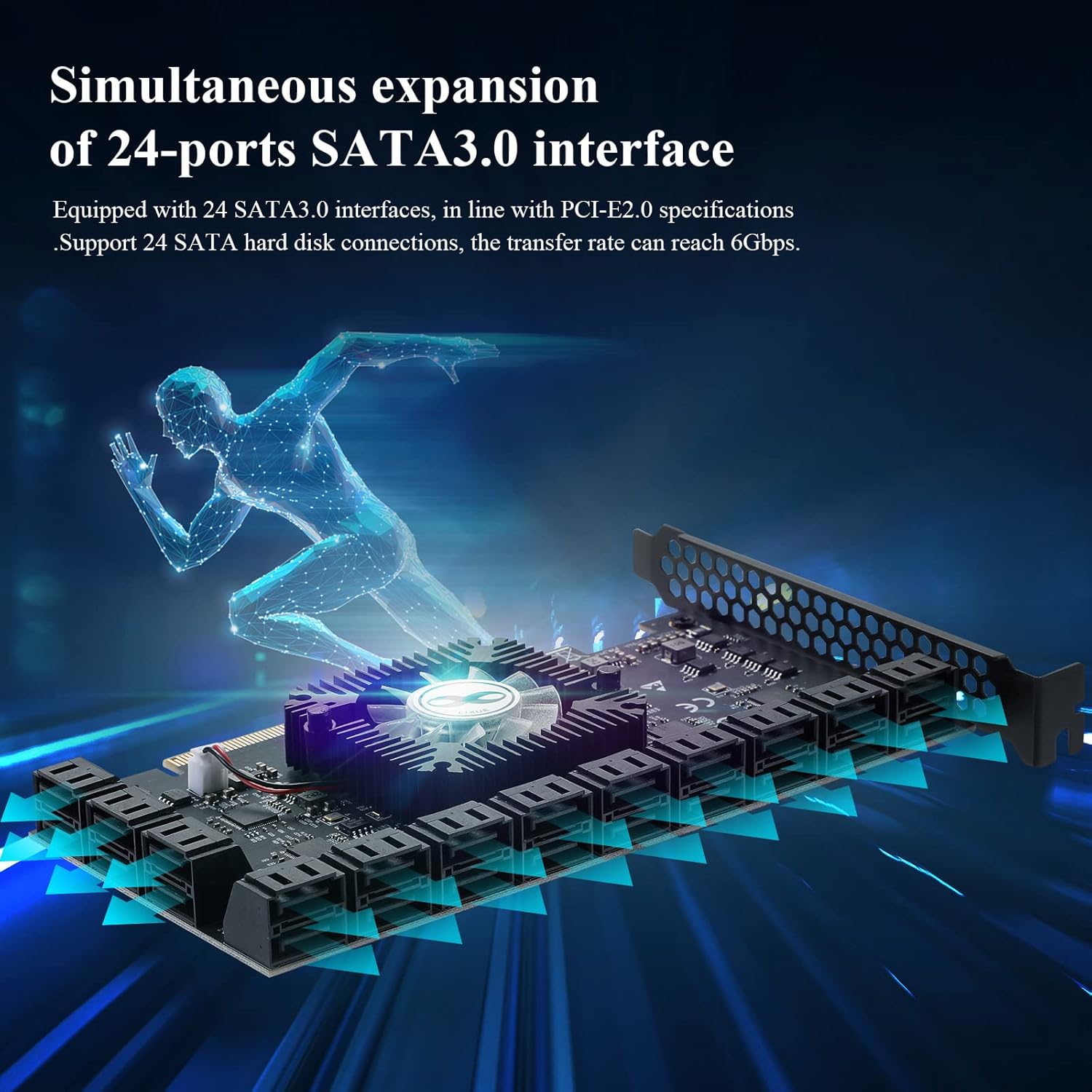 BEYIMEI PCIE 16X SATA Card 24 Ports, 6 Gbit / s SATA 3.0 PCIe Card, PCIe to SATA Controller Expansion Card (6 ASM1064 + 1 ASM1812)